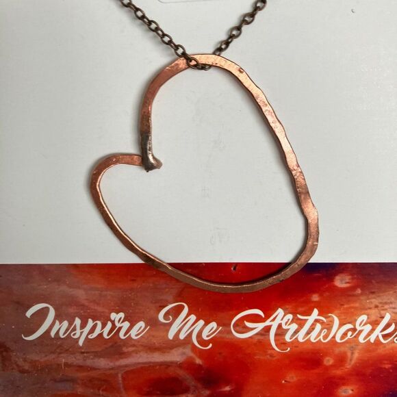 Heart Hammered Copper Pendant 19 Inches - Picture 2 of 3